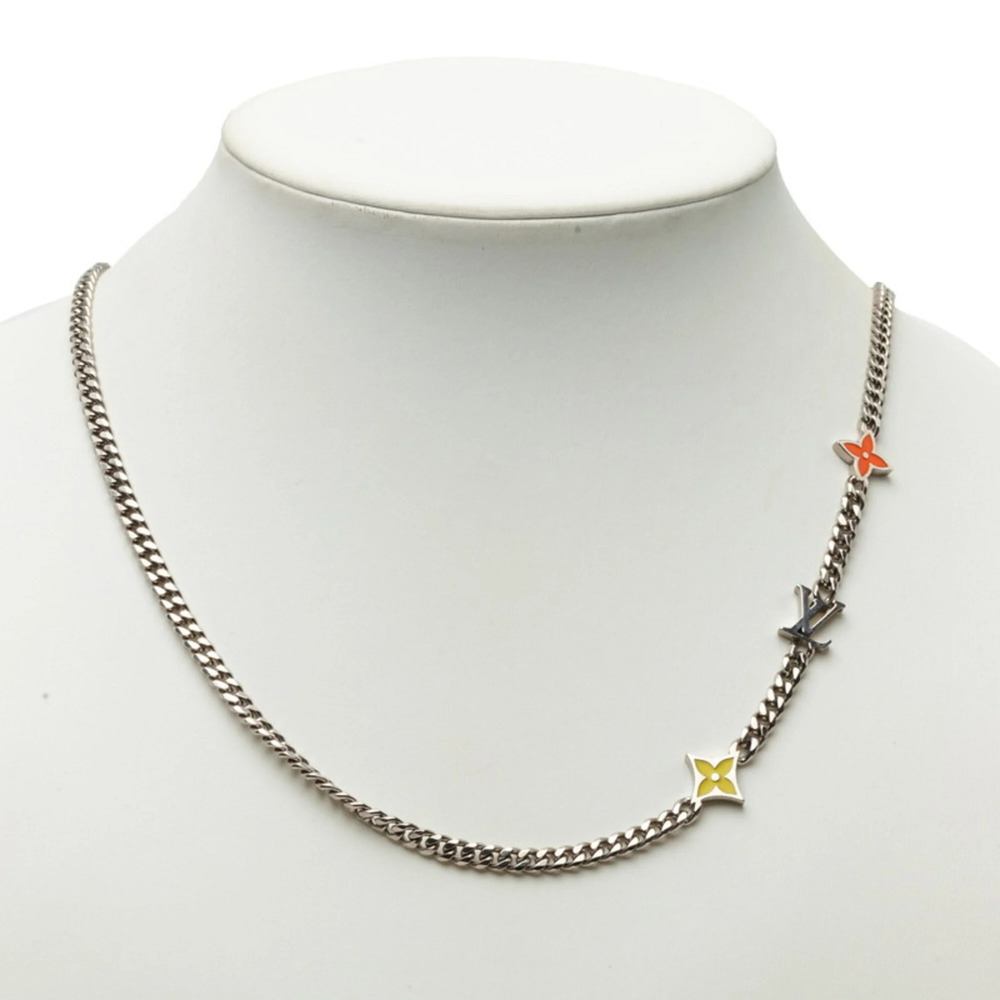 Louis Vuitton Collier Monogram Low Chain Necklace M01951 Silver Red Orange Me...